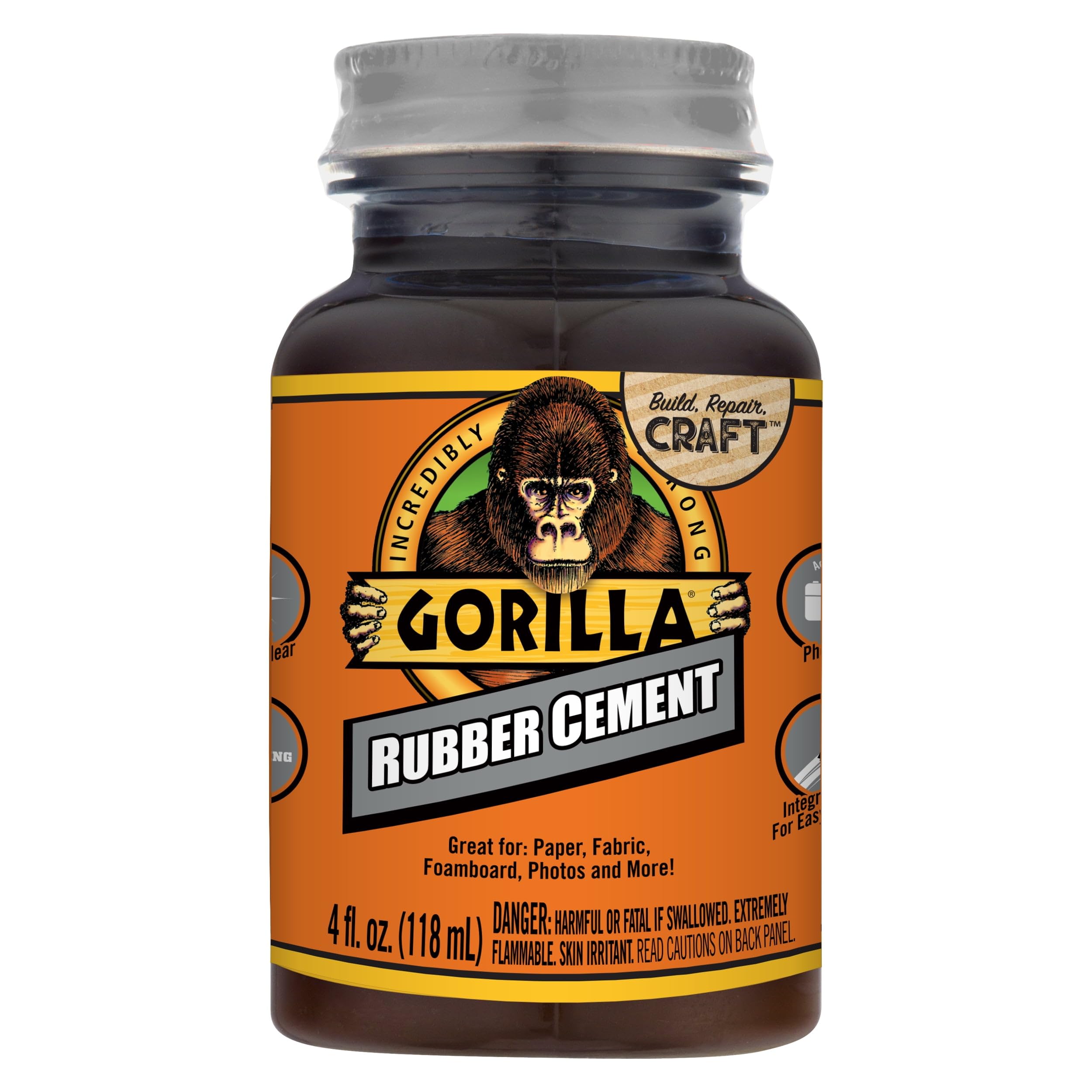 Gorilla 105779 Rubber Cement, 4-oz. - Quantity 6