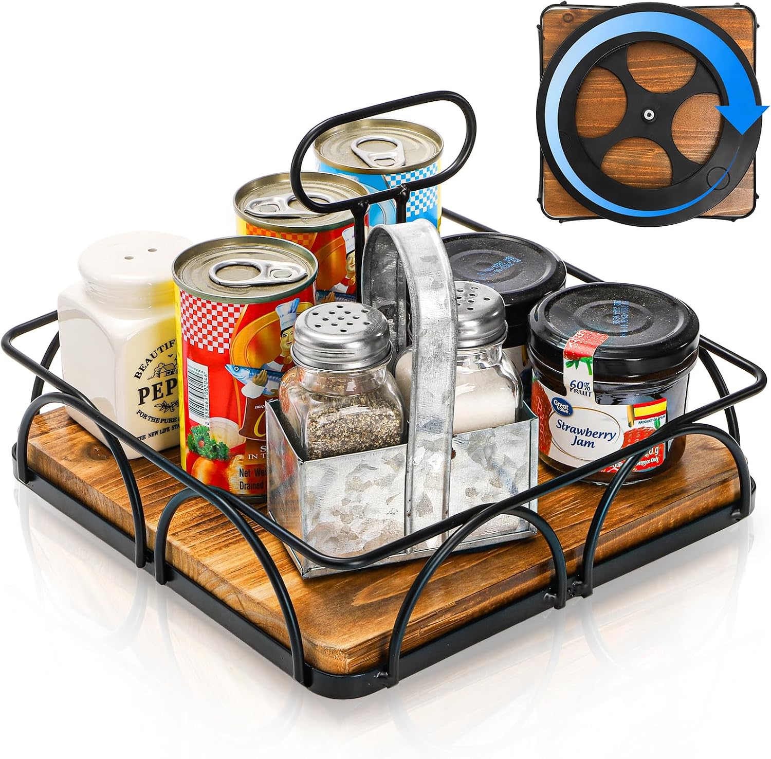 WRINGKIT Condiment Caddy with Handle Lazy Susan, 360° Turntable, 9 Inch