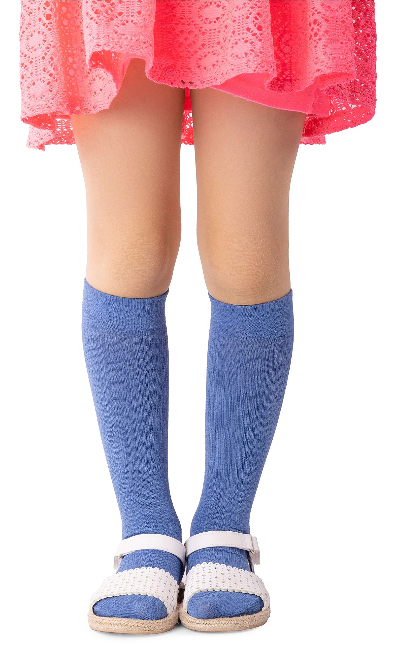NOQ Niños Niñas rayas hasta la rodilla 100 DEN cómodo suave cálido calcetines flexibles niños pequeños Casual lindo uniforme escolar vestido sobre la pantorrilla un par Molly