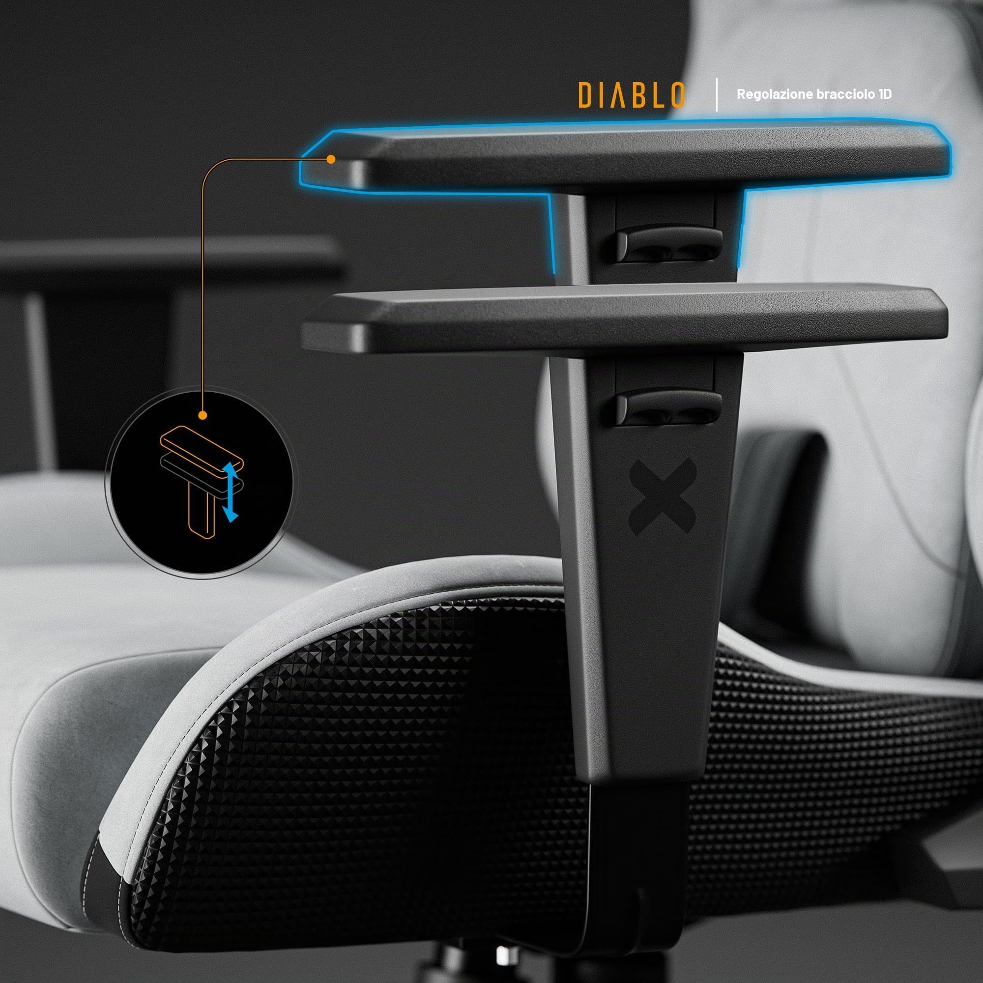 DIABLO X.One Prime Sedia Gaming Tessuto X.One Prime - Poltrona Gaming Ergonomica con Braccioli Regolabili, Cuscino Lombare e Seduta Refrigerante - Base in Metallo - Gaming Chair 140 kg