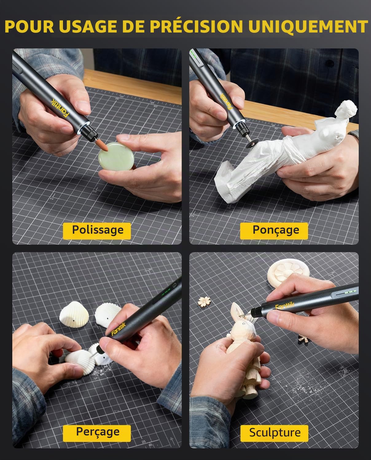 Fanttik F2 Master Outil Rotatif Multifonction Sans Fil 4V, Moteur NeoPulse, 5-Vitesses 25000tr/min Max, Mini Perceuse Sans Fil Avec 35 pcs pour Graver, Polir, Ponçage, Perçage et Bricolage（Noir）