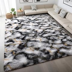 DweIke Fluffy Black White Gold Rugs for Bedroom Living Room 4x6 Feet Soft Plush Shaggy Tie-Dyed Girls Boys