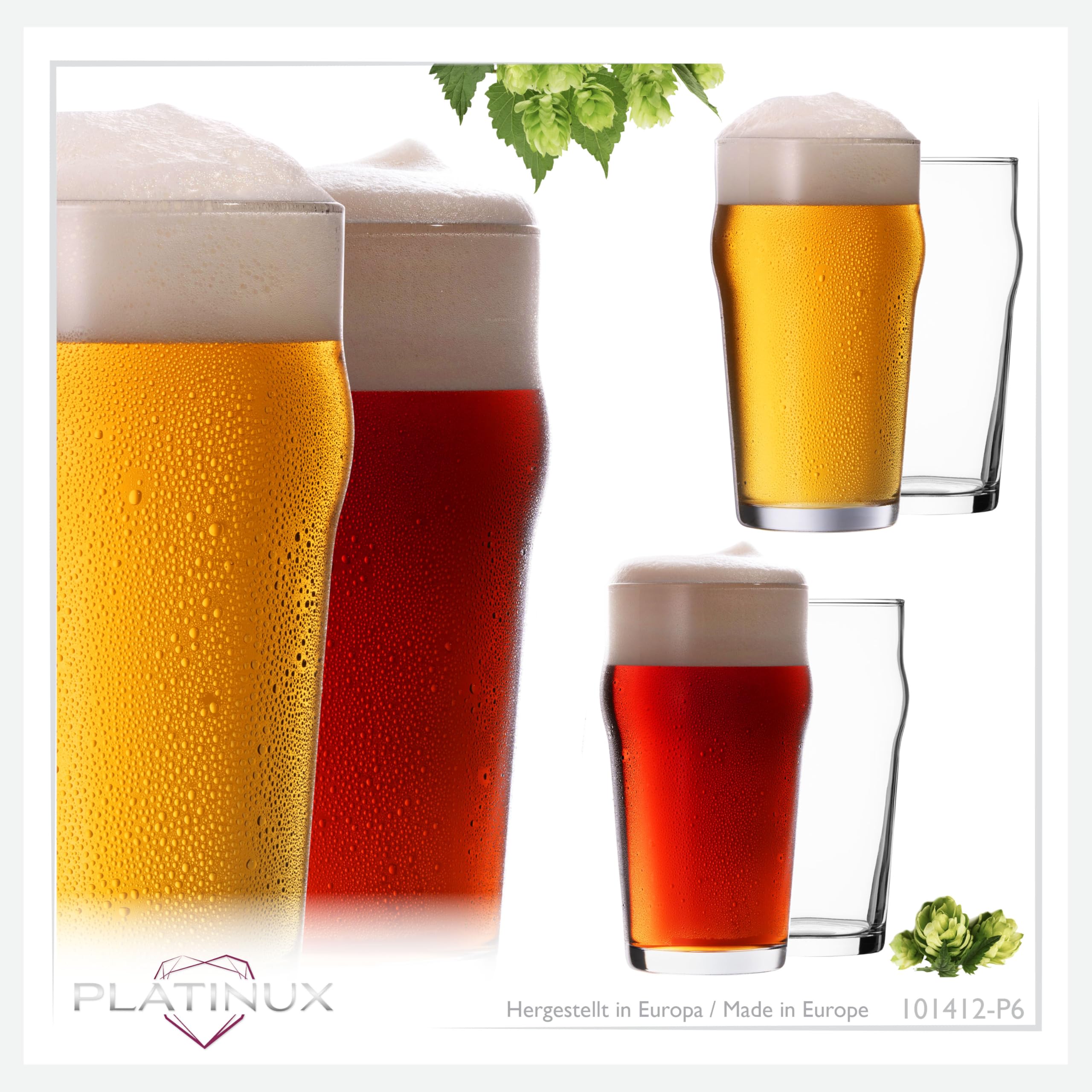 PLATINUX Set di 6 bicchieri da birra da 500 ml (max. 568 ml), boccali da birra in vetro per birra