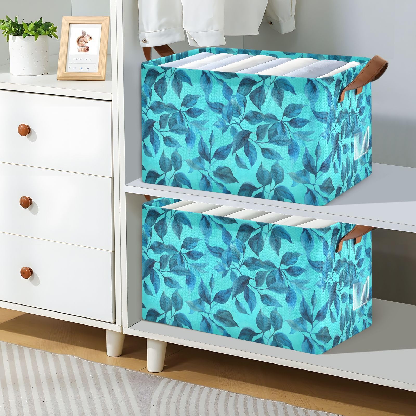 KLL Chic Cyanea Capillata turkusowy kosz do przechowywania z uchwytami składane kostki do przechowywania do domu, biura, szafy, organizer na ubrania, 2 szt. cajas de almacenamiento para closet