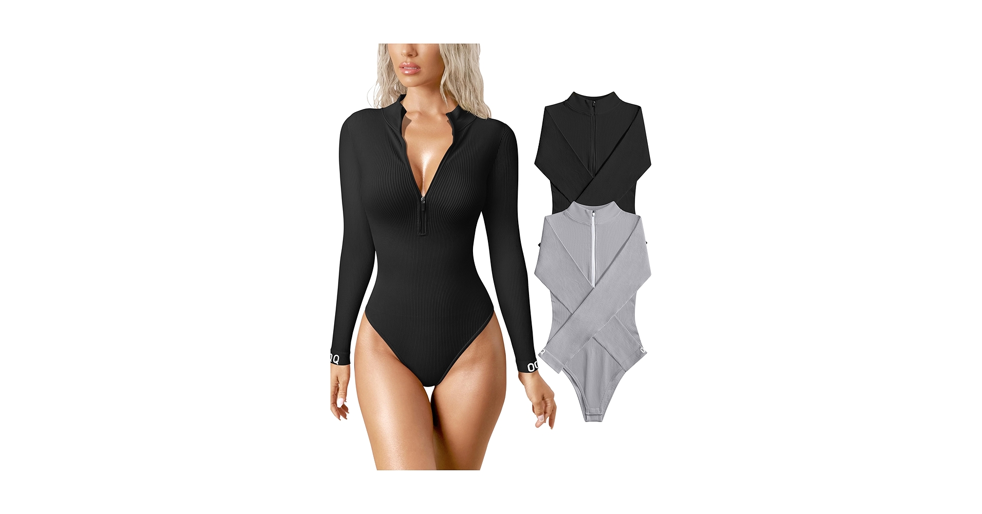 MOLERFO Women's 2 Piece Bodysuits Sexy Ribbed One Piece Zip