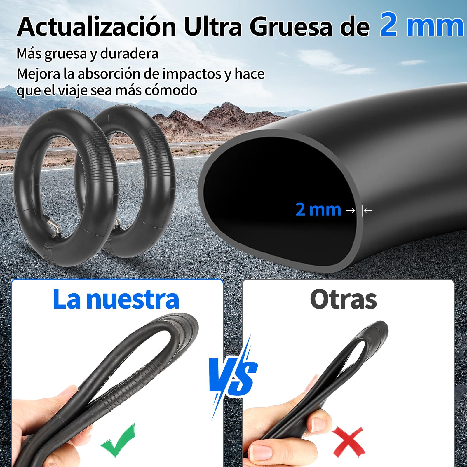 10x2 54-152 Cámara de Aire para Coche de Bebé 10 Pulgadas 10 x 2/2.125 con Válvula de 45° – 2 mm Doble Grosor – Para Coches de Bebé y Patinetes Eléctricos – Cámara de Aire Neumaticos Duradera