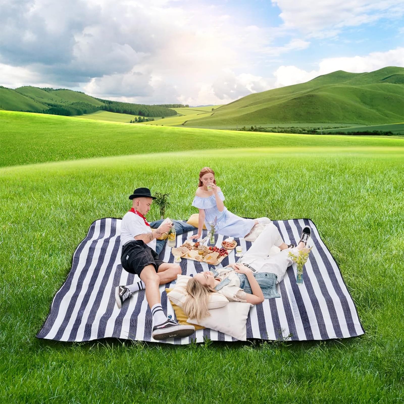 Coperta da picnic impermeabile, tappetino pieghevole portatile, coperta da esterno per spiaggia, campeggio e viaggi, facile da pulire, design a griglia piccola