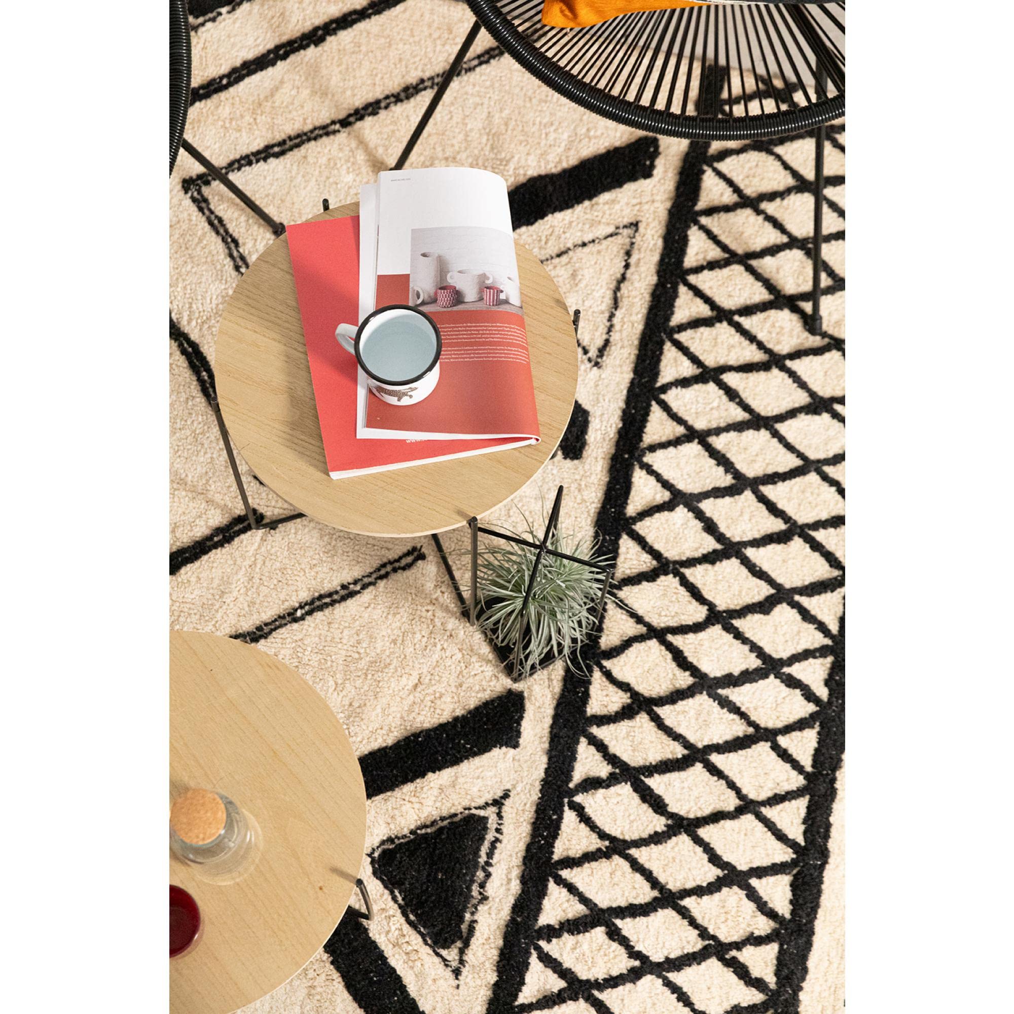 Vivaraise - Tapis Sami – 100% Coton, Aspect Laine – Décoration Tendance – Style berbère – Finition à Pampilles