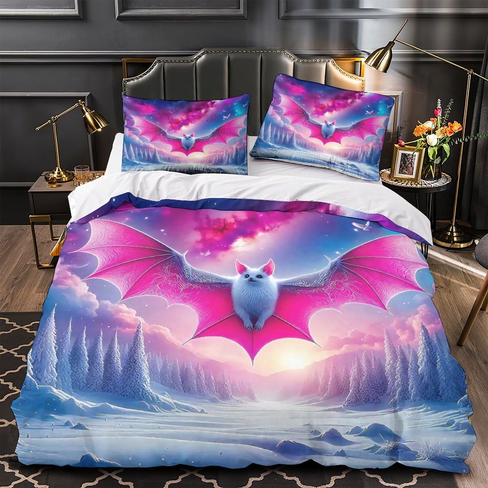 Chauve-souris housse de couette en microfibre douce lavable pour un lit sans plis