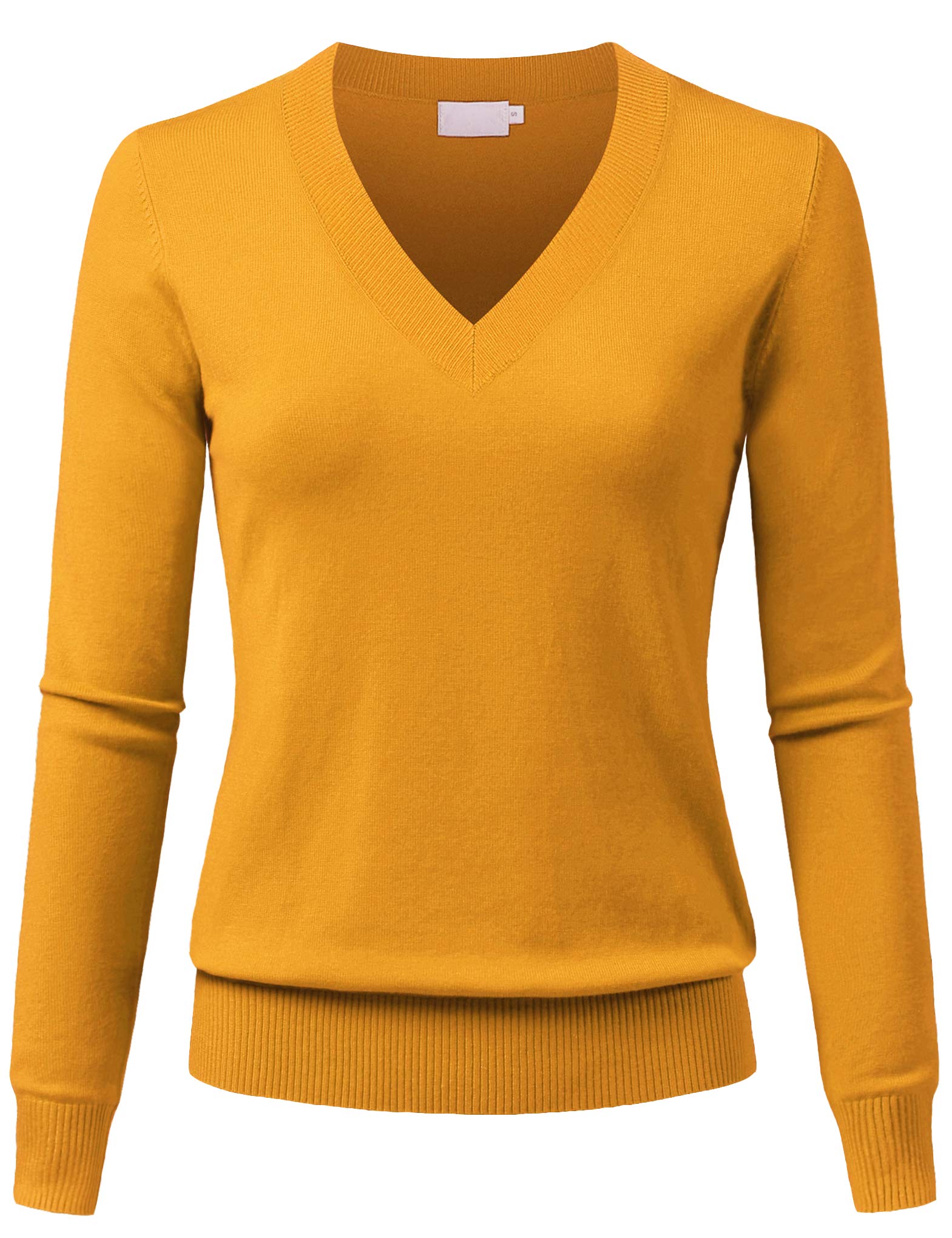 women's v-neck long sleeve solid basic soft stretch pullover knit sweater
