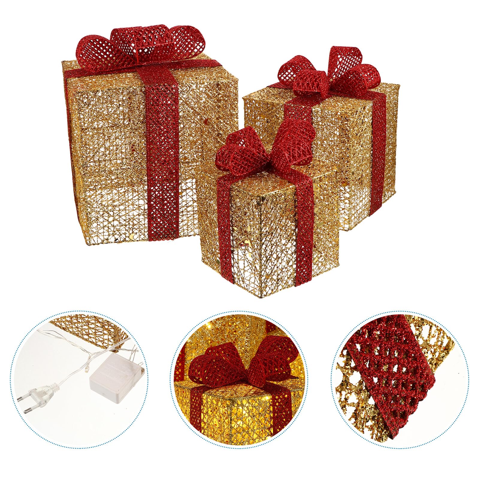 Weihnachtsdekoration LED Geschenkbox 3 Stück Leuchtende Tisch und Fensterdeko Wiederverwendbar Sicher für Senioren
