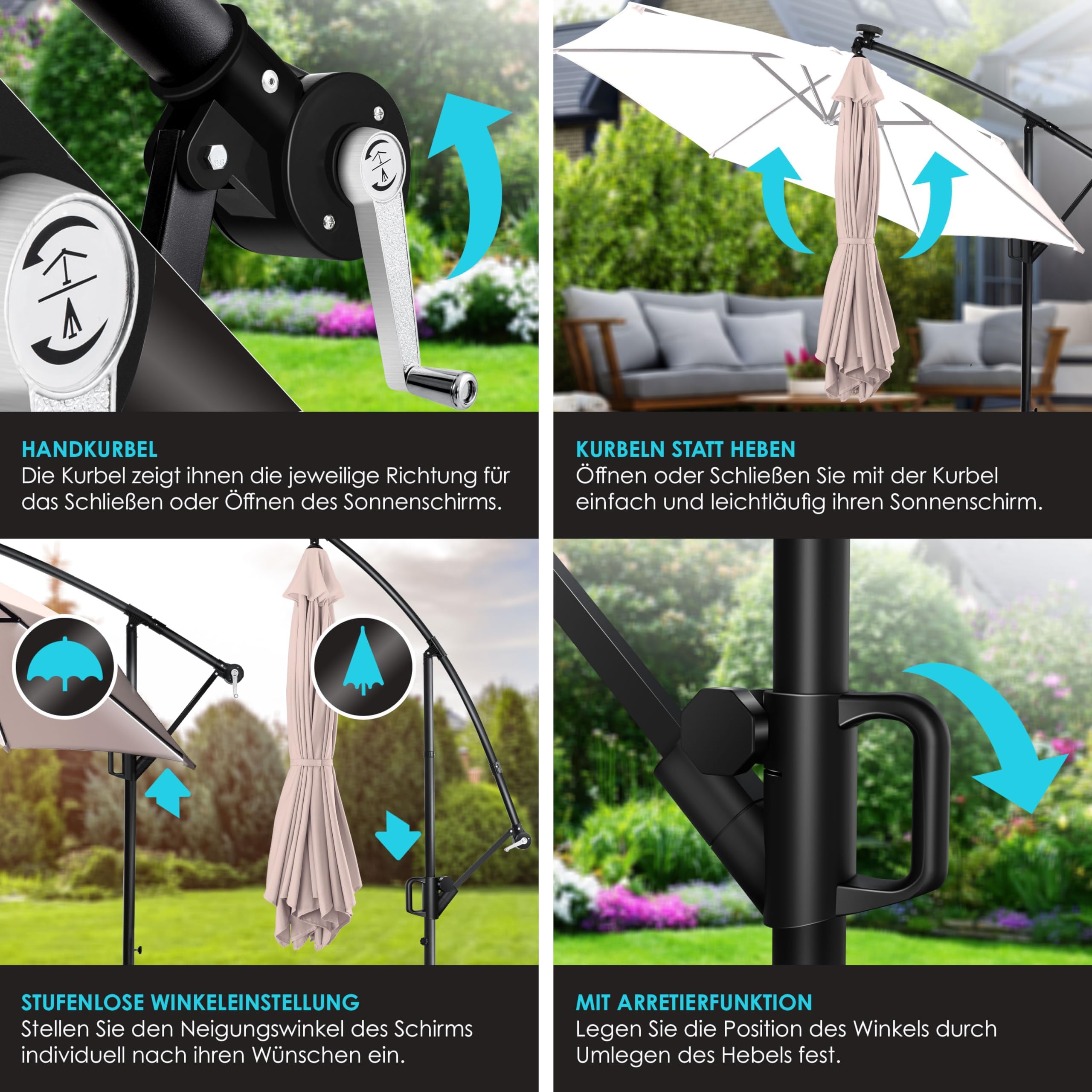 KESSER® ombrellone semaforico in alluminio ombrellone LED solare Ø300 cm / Ø350 cm + copertura con meccanismo a manovella con interruttore on/off protezione UV ombrellone idrorepellente in alluminio