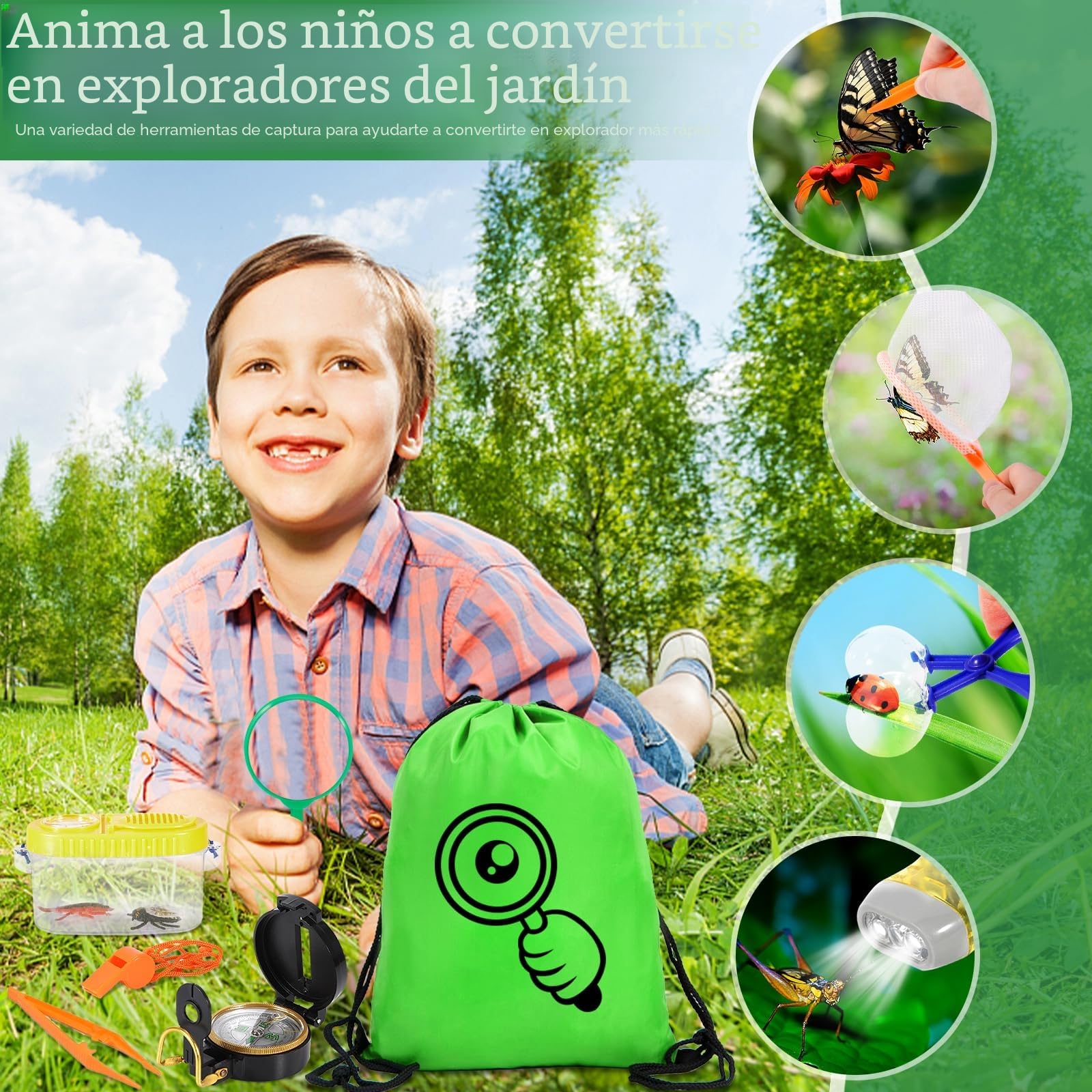 MOYKSRR Kit Explorador Niños, Aire Libre Aventura Juguetes, Kit de Exploración para niños con Chaleco de Safari, Sombrero de Safari, Prismáticos, Juego de Explorador Regalo para Niños de 3 a 10