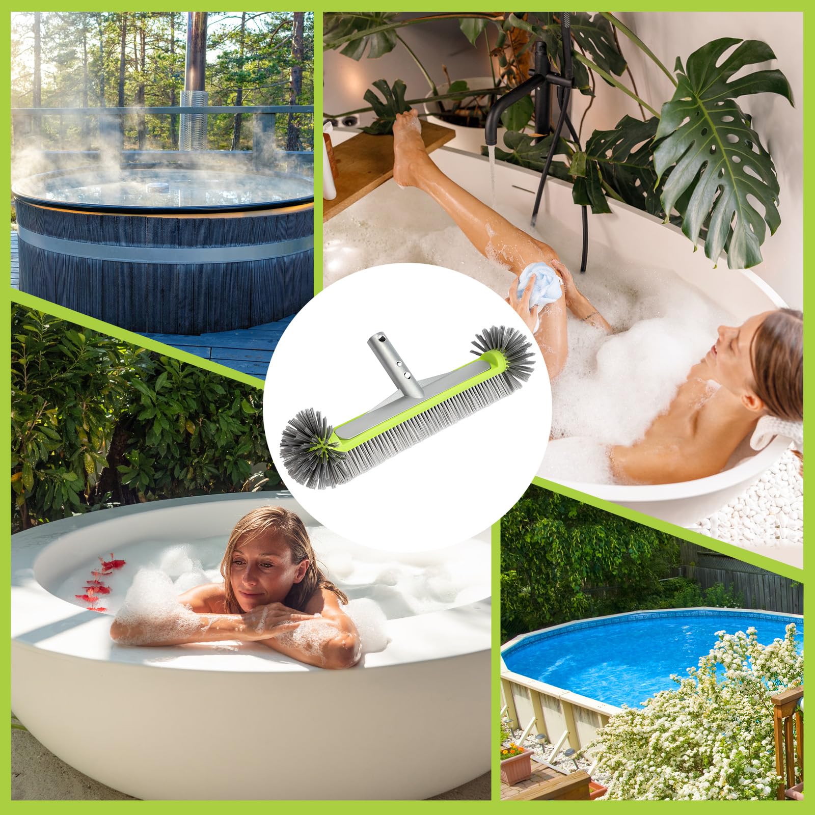 Brosse de Piscine Ronde, 43cm/17″ Balai Piscine Brosse avec Gants Antidérapants et Serviette Absorbante pour Carrelage, Murs & Coins Récalcitrants (sans Barre Télescopique)