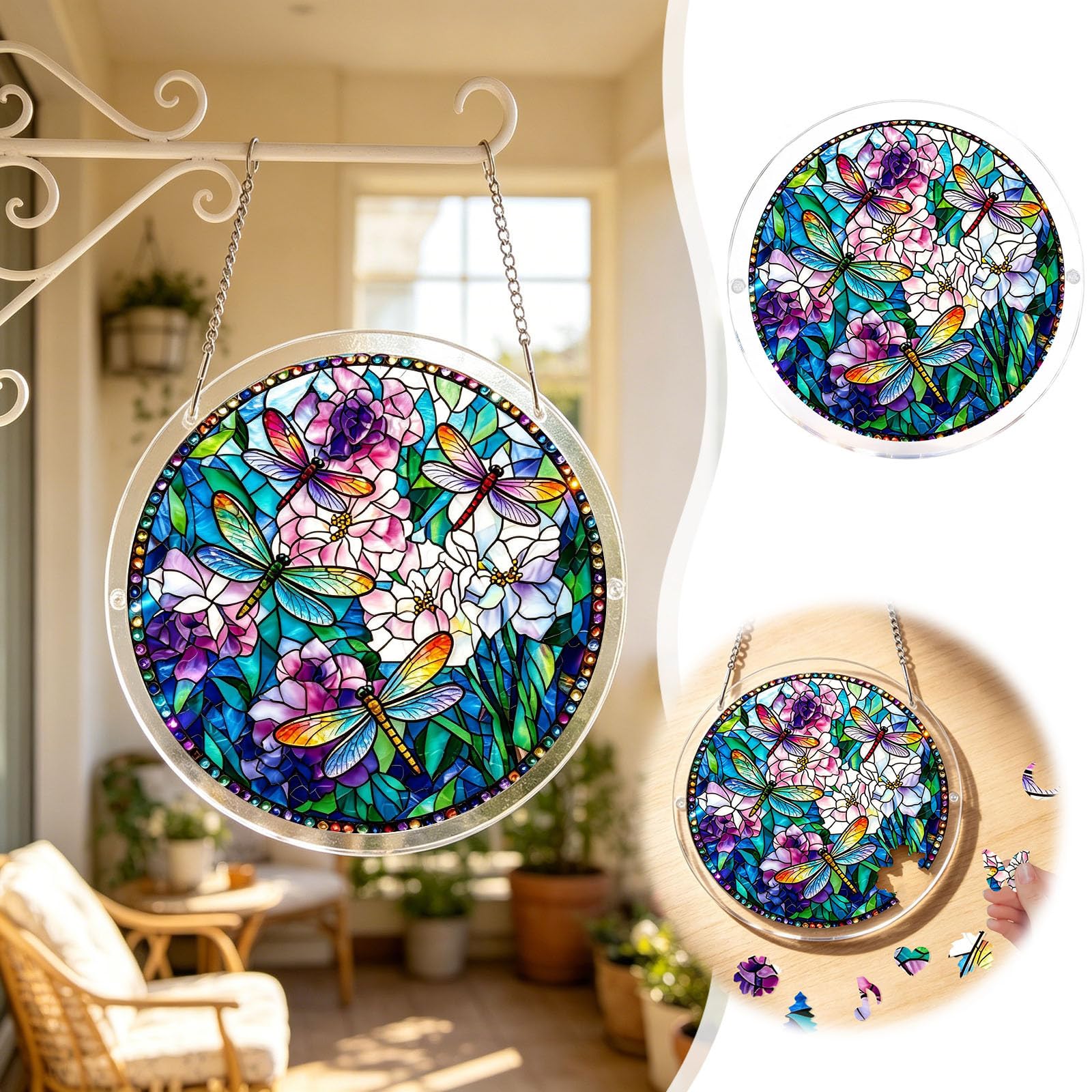 Acrylic Jigsaw Puzzle Suncatcher, 7.9in/20cm Acrylic Suncatcher Puzzle, Suncatcher Puzzle Kit, for Doors Garden and Window Hanging&Birthday Gift (G) - 5