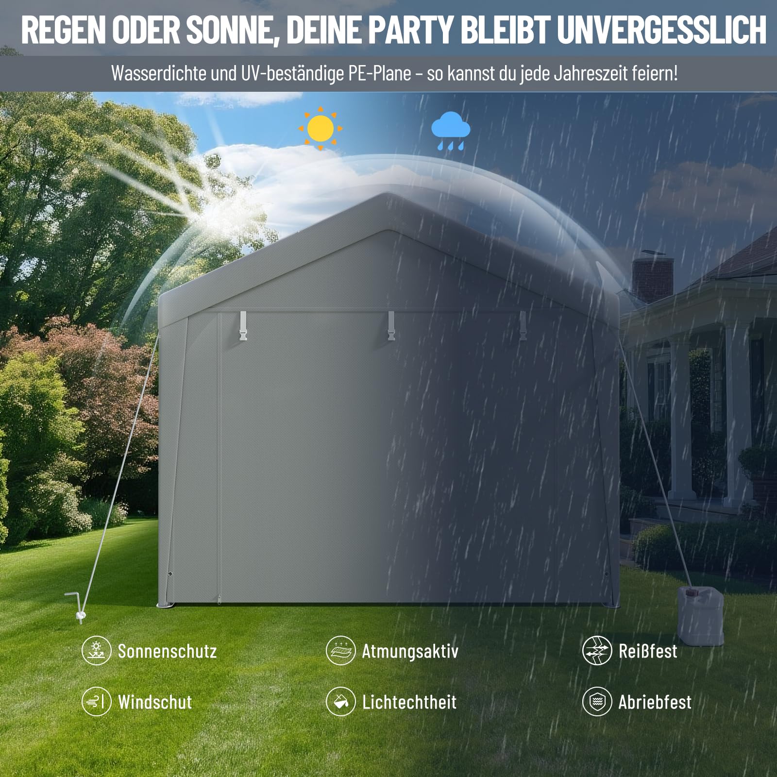 Pavillon 4x6m mit 2 Seitenwänden & 2 Giebelteilen, Dein Outdoor-Party-Spot zum Chillen, XXL Partyzelt mit Verbolzung Konstruktion, Windschutz UV-Schutz Wasserdicht, aus Stahl & PE-Plane (Grau)