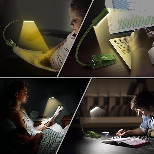 Vista 47 de Gritin Luz de libro recargable de 9 LED para leer en la cama, cuidado de los ojos, 3 temperaturas de color, brillo de atenuación continua, 80 horas
