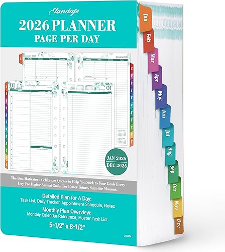 Recambios de planificador 2026 – enero 2026 – diciembre 2026 – diciembre 2026, dos páginas por día, agenda diaria 2026, organizador encuadernado en