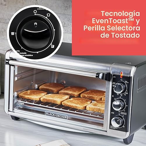 Miniatura 5 de Horno tostador a convección Black + Decker, 8 rebanadas, extra-amplio, para mesada, Acero inoxidable/Negro