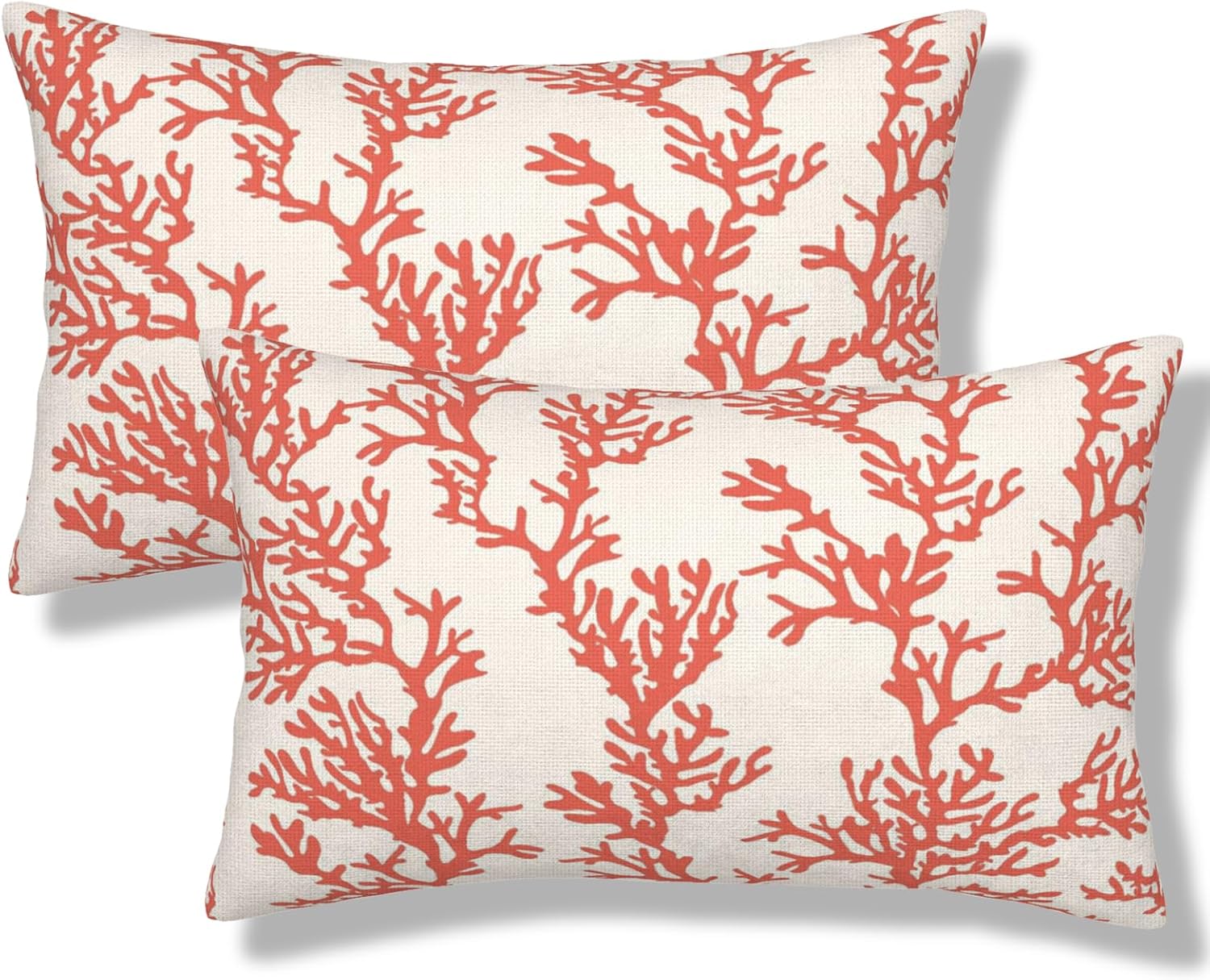 Tropical Pattern Corals Lumbar Throw Pillow Covers Beach Coral Pillow Cases 12x20 Inch Set of 2 Nautical Coastal Themed Outdoor Decorative Pillowcase Cushion Cover for Couch Sofa
