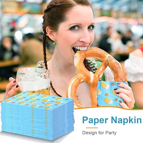 Miniatura 6 de 100 servilletas de papel al estilo del festival de Oktoberfest, servilletas azules desechables al estilo de Oktoberfest para decoración de fiesta de