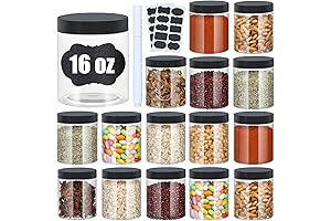 Plastic Storage Jars with Airtight Lids - 16oz Safekeeping For Food, Jars,...