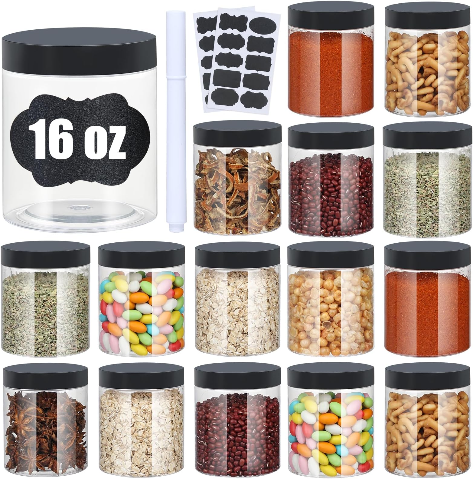 Mifoci 50 Pcs 16 oz Clear Plastic Jars with Lids PET