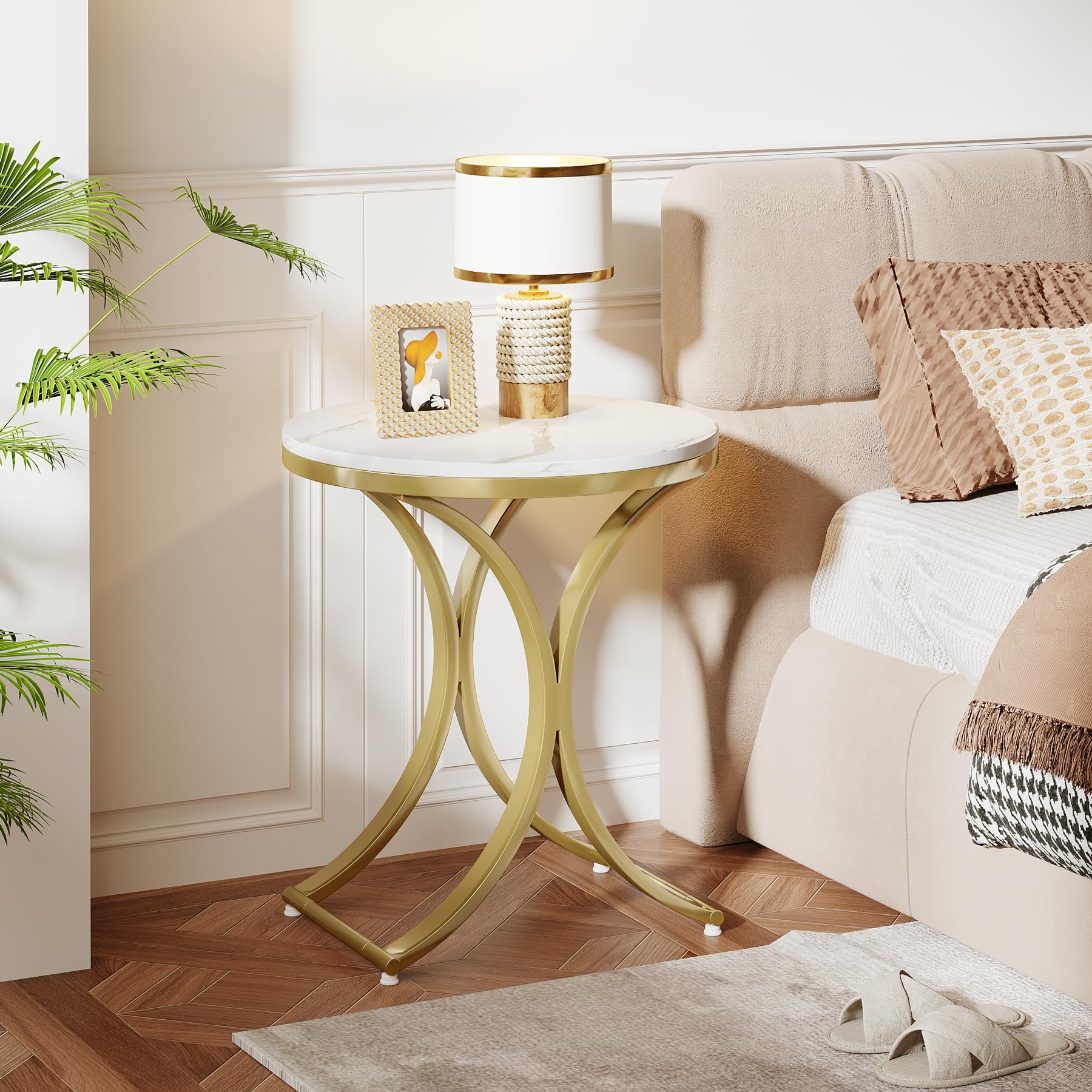 Tribesigns Moderne bijzettafel met 3 laden, eigentijdse bijzettafel met opbergruimte voor slaapkamer, woonkamer, wit en goud (2 stuks Tribesigns Moderne bijzettafel met 3 laden, eigentijdse bijzettafel met opbergruimte voor slaapkamer, woonkamer, wit en goud (2 stuks