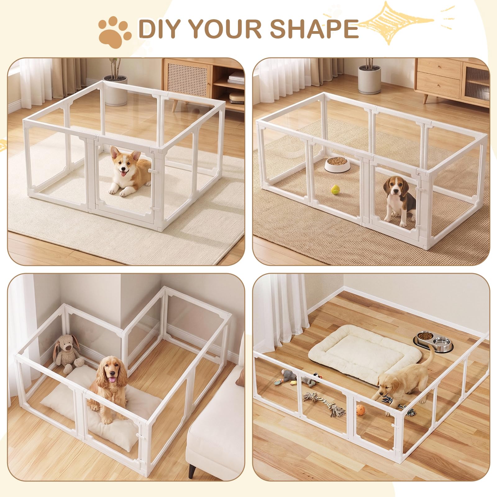 MAMIZO Recinto per Cani Acrilico 125 × 120× 60 cm, Box per Cuccioli