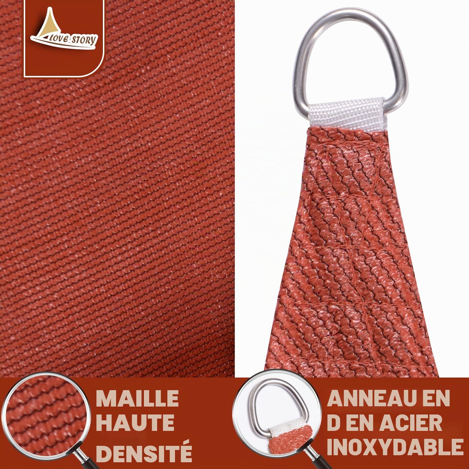 Amour étage Triangle Anti-UV Soleil Voile d'ombrage Idéal pour l'extérieur terrasse Jardin 16'5''x16'5''x16'5'' Terre