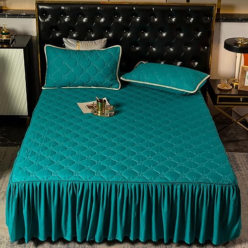 Miniatura 2 de Falda de cama verde oscuro, faldas de cama tamaño King, 78 x 80 pulgadas, sábana bajera ajustable con volantes, clip de algodón de 18 pulgadas,