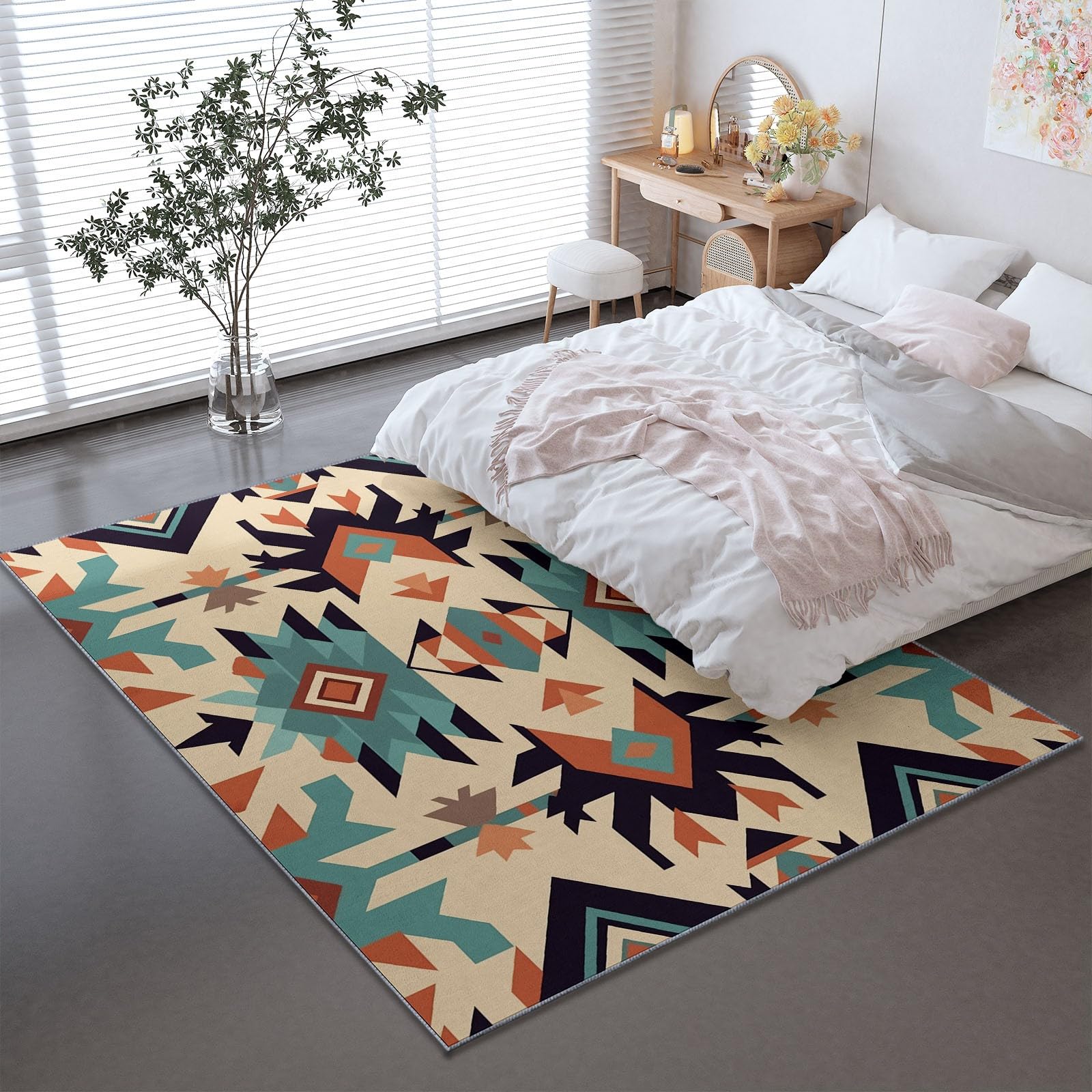 Niedriger Stapel Teppich Antirutschunterlage 120 x 180 cm, Böhmen Stamm Kunst Geometrie Muster Teppich Wohnzimmer, Mehrfarbig Teppiche Waschbar für Küche, Flur, Schlafzimmer, Spielzimmer