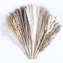 130PCS Natural Dried Pampas Grass Boho Home Decor Bouquet Phragmites Dried Flowers Bouquet for Wedding Floral Arrangements Living Room Decorations 130PCS