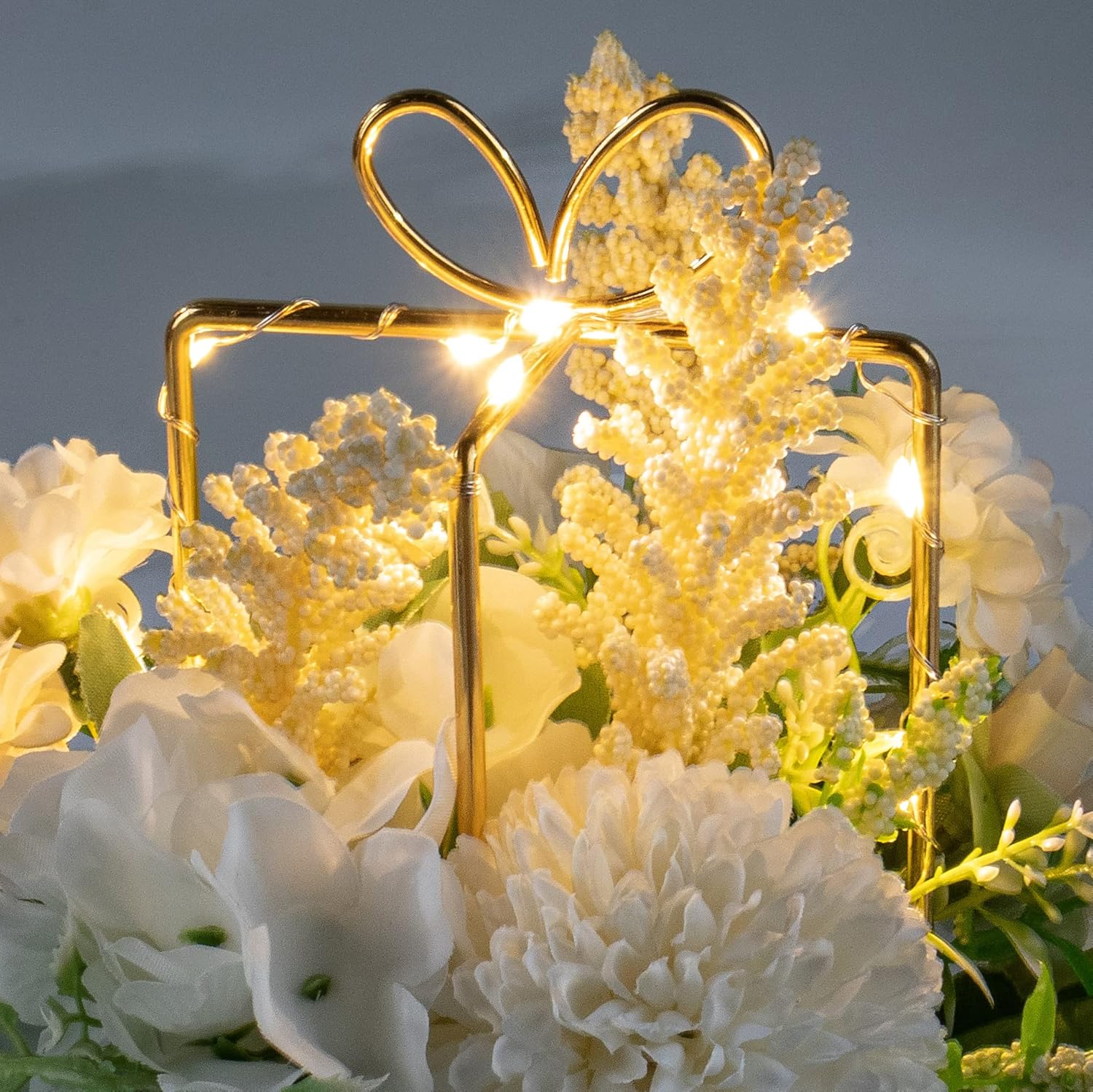 BEGONDIS Set of 2 LED Artificial Flowers Potted Fake White Flowers Hanging Potted Plants for Home Living Room Office Party Decor Decoration