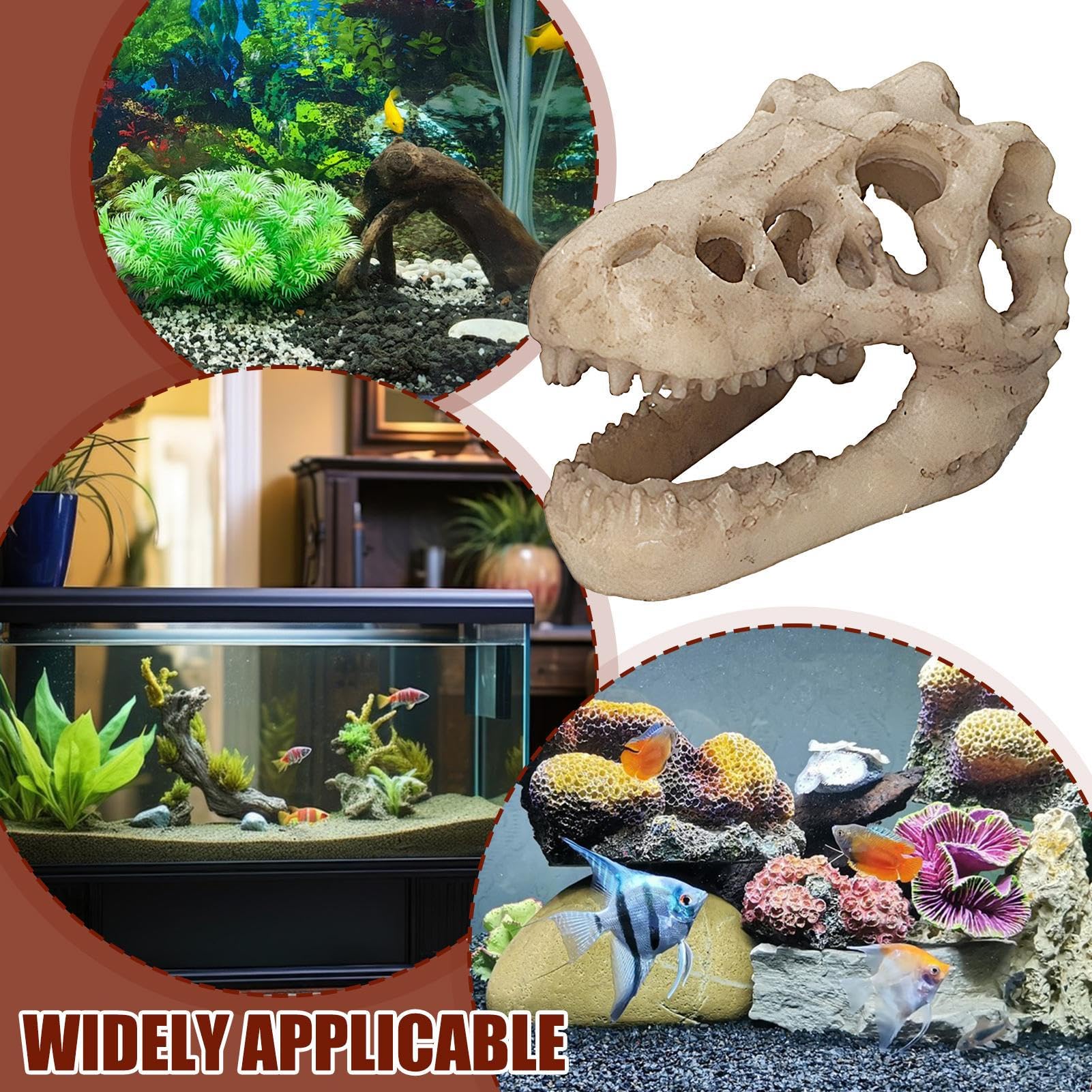 Szkielet dinozaura – realistyczna dekoracja czaszki dinozaura, ozdoba do akwarium z żywicy, uniwersalna dekoracja terrarium do domu, sklepu, akwarium, 8 x 5,41 x 5 cm