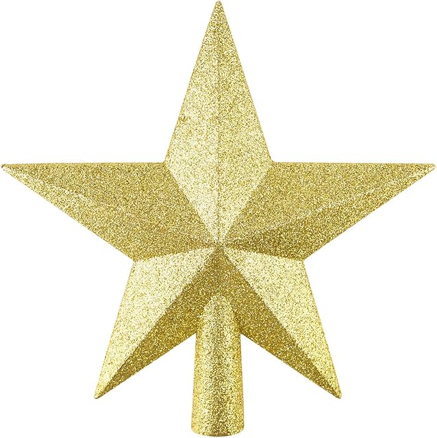 FEPITO 4.3 Inches Glitter Star Mini Christmas Tree Topper Shatter-Proof Small Christmas Tree Decoration Treetop for Holiday Ornament or Home Décor
