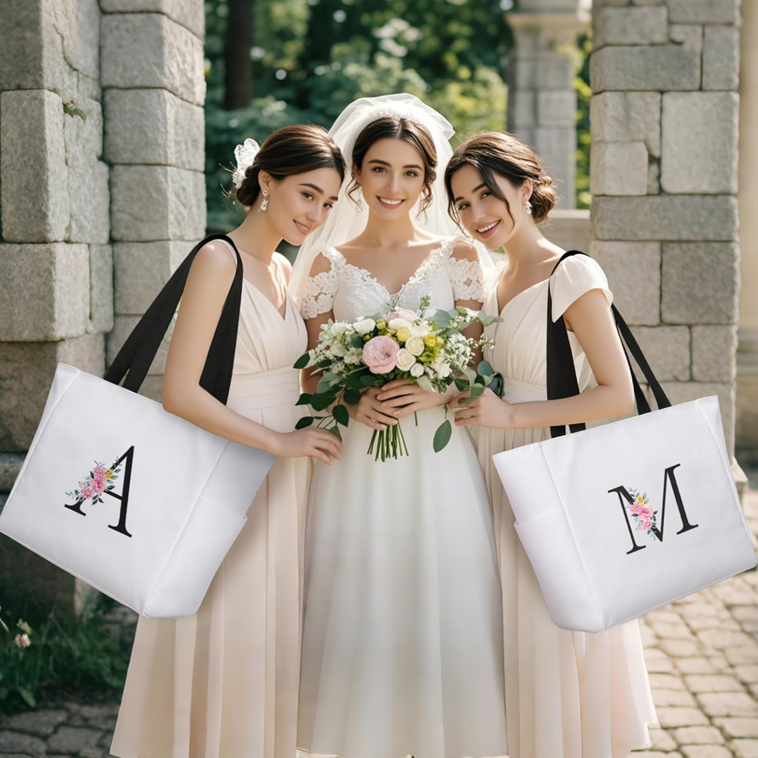 KALIDI Personalized Beach Tote Bag, Initial Alphabet Gift Zipper Grocery Bag for Mom Teacher Friend Wedding Daily Shopping - Image 2