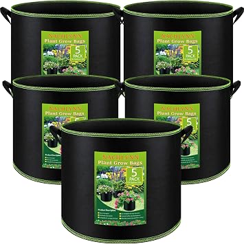 NACHLYNN 5-Pack 10 Gallon Grow Bags with Handles Thickened Nonwoven Fabric Pots Heavy Duty Aeration Fabric Pots Plant or Fruits Flowers Plant