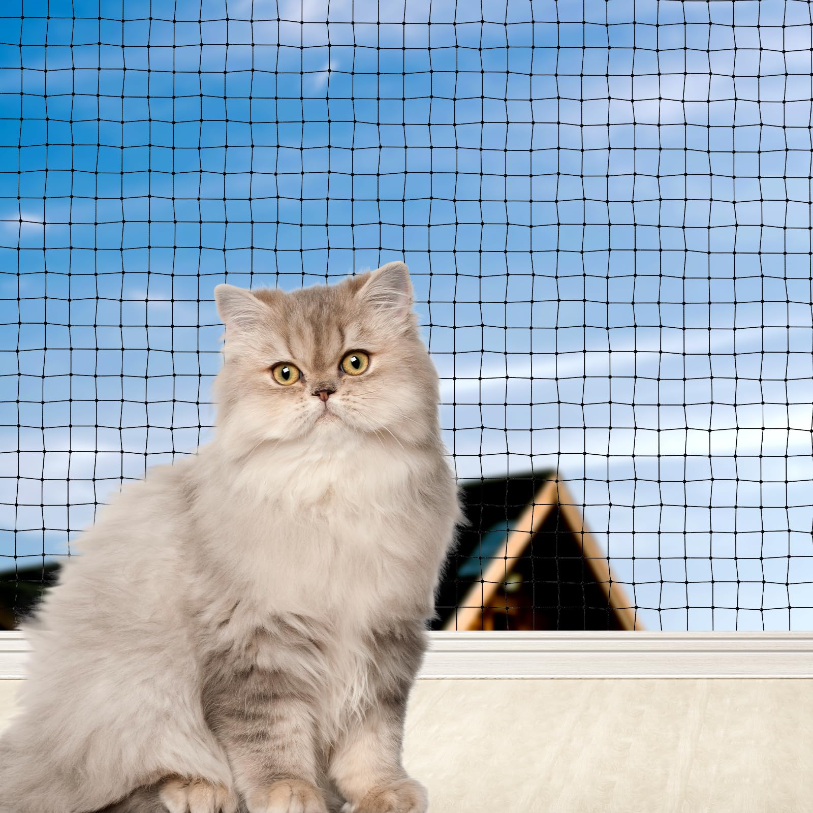 Kfonla Red para Gatos para Terrazas, 4 x 3 M Red Gatos terraza Reforzada con Clavos y Ganchos Adhesivos, Red Gatos Ventanas Sin Taladro, Red para Gatos para Balcones, Terrazas,Ventanas y Vallados
