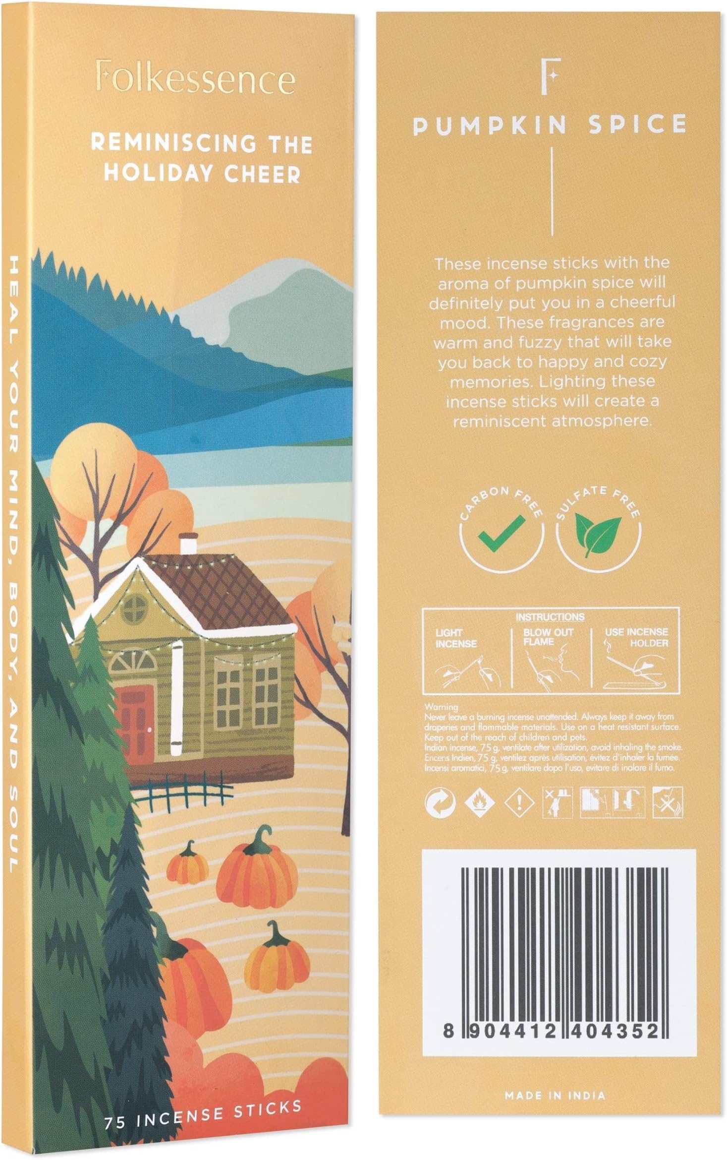 Folkulture Pumpkin Spice Incense Sticks - Set of 75 Inscents-Sticks for Positive Aura - Scented Sticks, Natural and Non - Toxic Incents Matches for Healing - Slow Burning Aroma Sticks (Pumpkin Spice)
