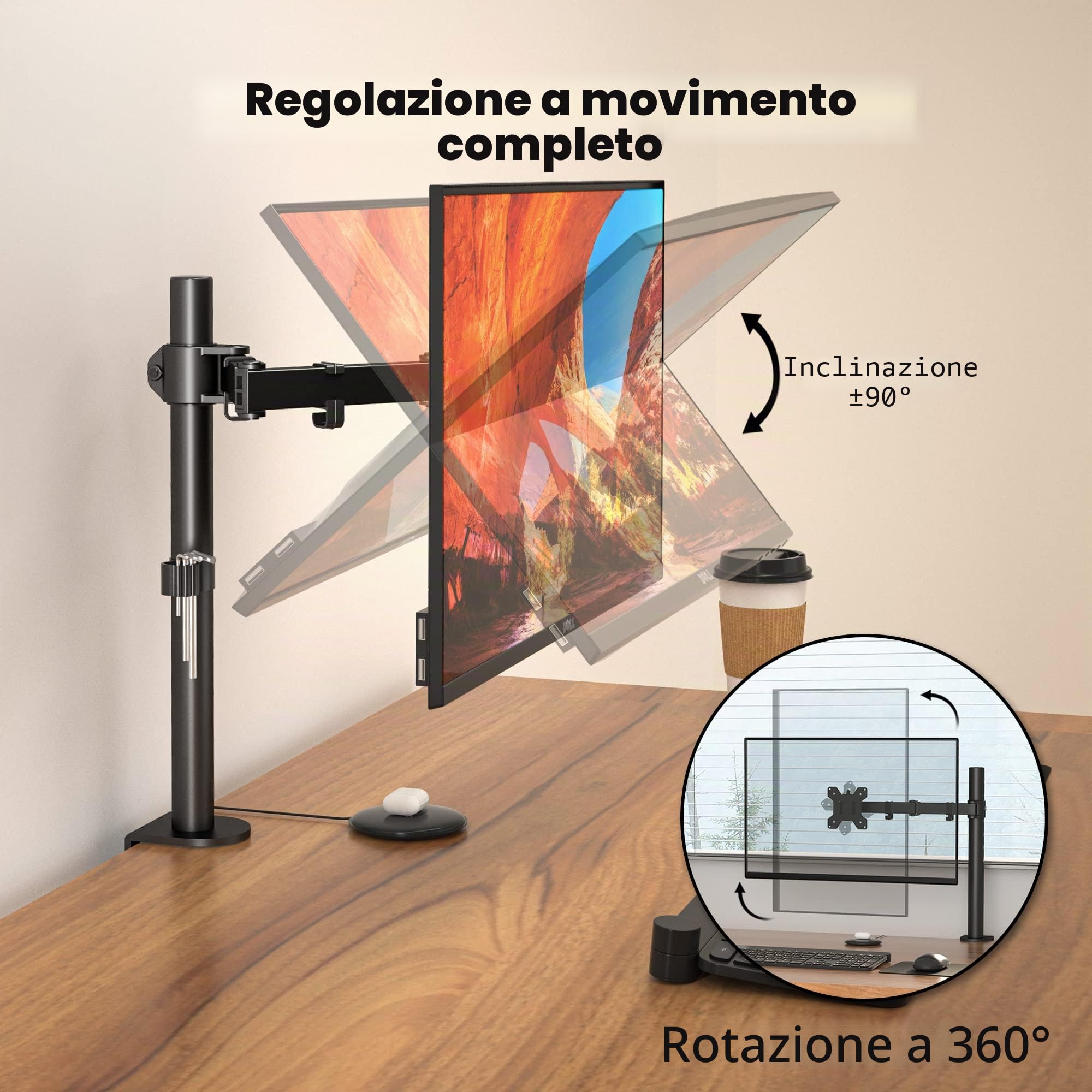 BONTEC Braccio Monitor Singolo per Schermo LED LCD da 13 a 32 Pollici, Ergonomica Inclinazione e Rotazione Braccio Monitor Scrivania con Morsetto, Dimensioni VESA: 75x75-100x100 mm