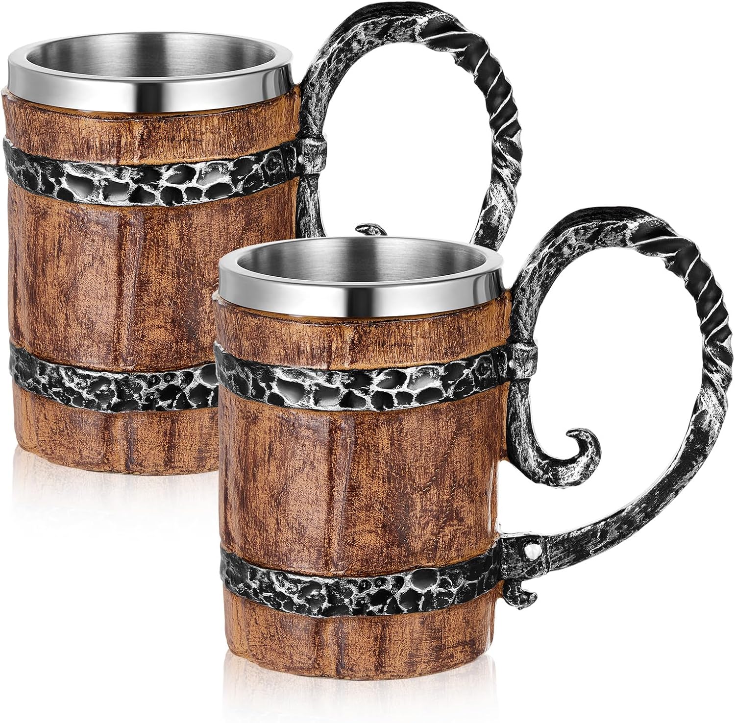 Tioncy 2 Pcs Nordic Rune Mug Tankard Stainless Steel Resin 3D Norse Decoration Gothic Coffee Beer Stein Mug Cool Novelty Cup Poetic Gifts for Men Drinking Party Decorations, 18 oz(Viking Style,Black)