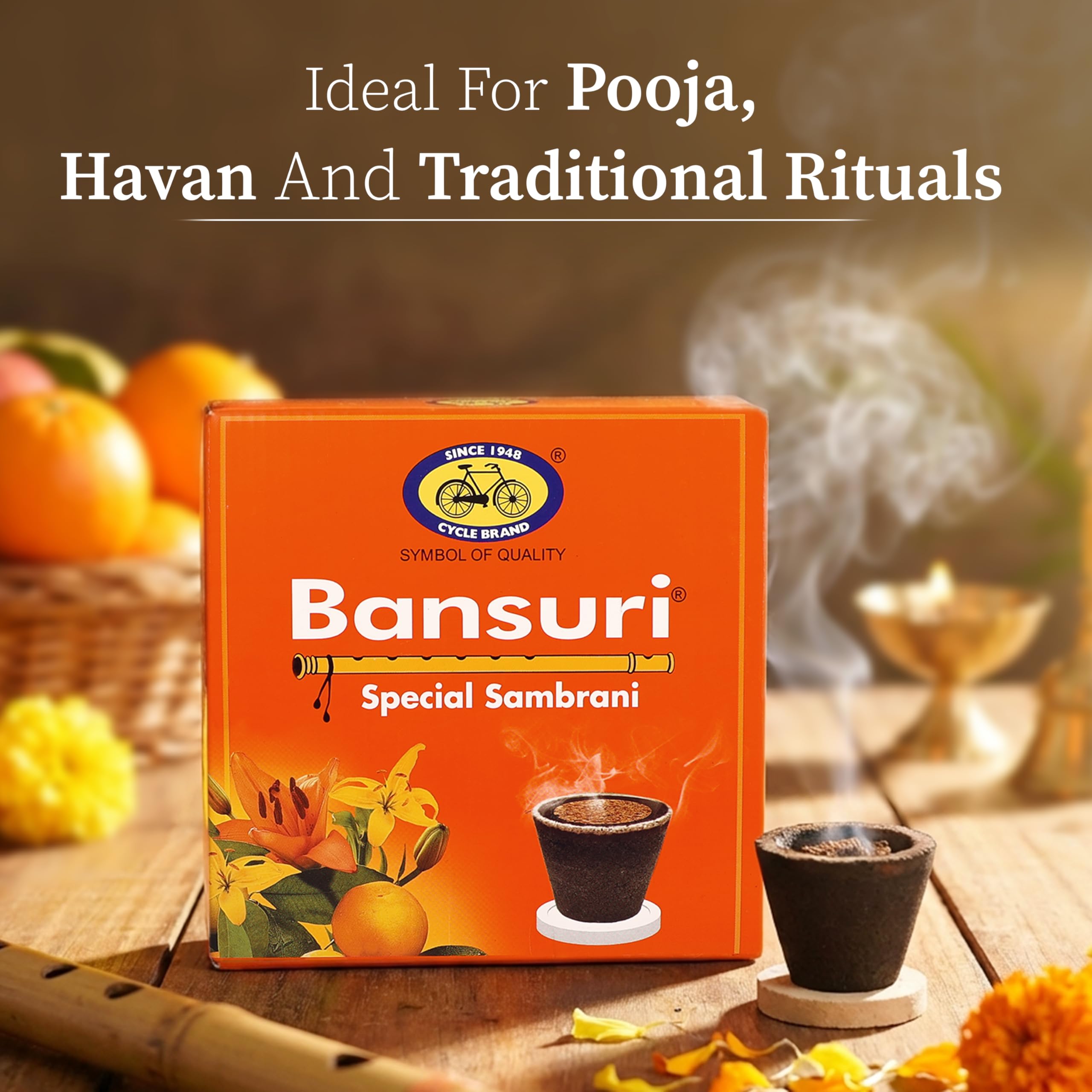 Cycle Pure Bansuri Cup Sambrani Pack of 4 Havan Cup (48 Nos) | Natural Guggul Fragrance Dhoop Cup| Havan Cups for Puja | Sambrani Dhoopam for Home, Meditation 2