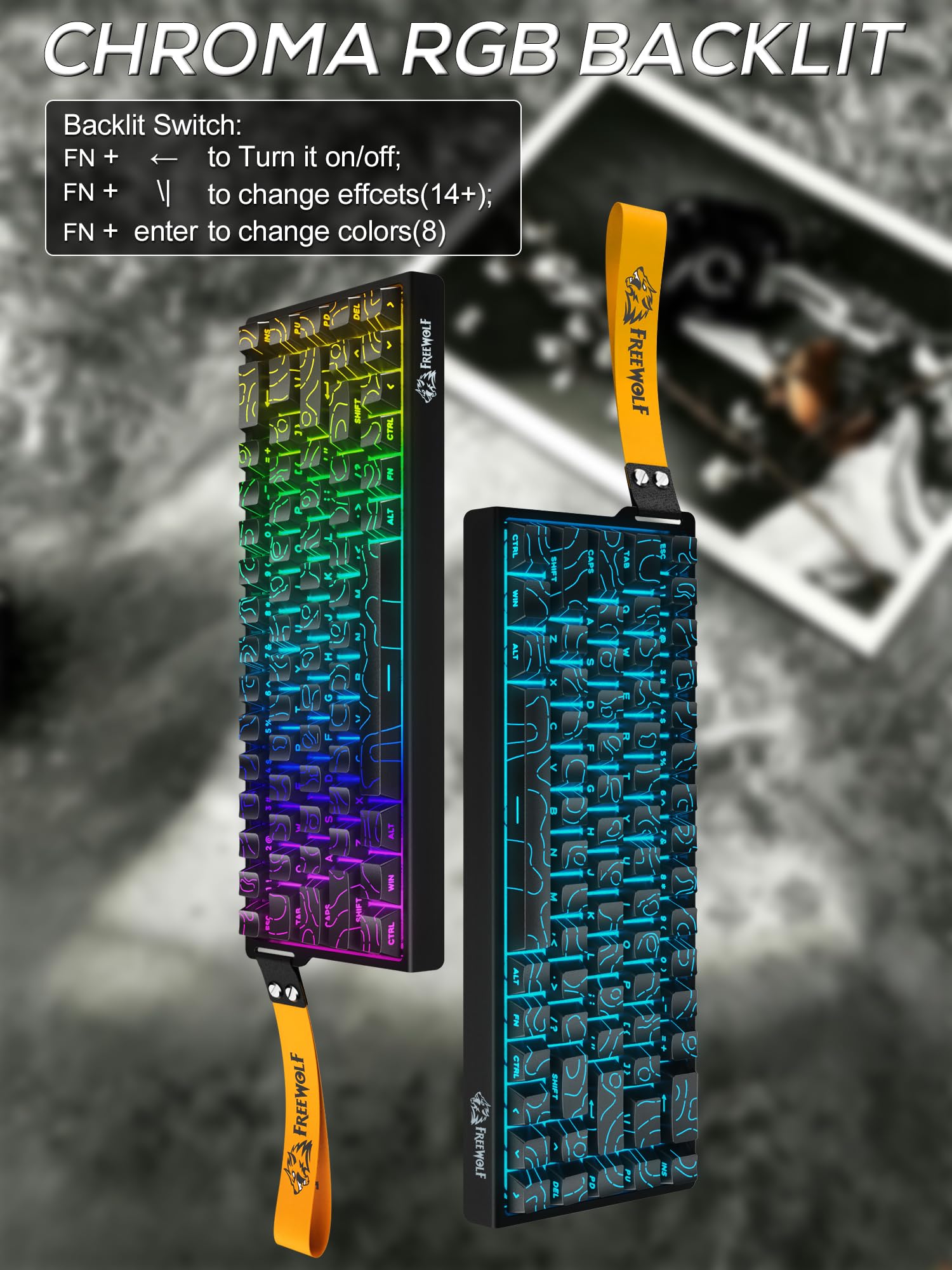 ZIYOU LANG S68 PRO Tastiera Computer Wireless RGB Compatta 60%(QWERTY)-Nero