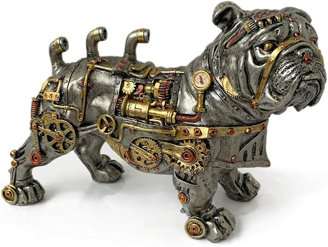 Darthome Ltd Industrial Silver Resin Gothic Steampunk Standing British Bulldog Dog Ornament 30cm