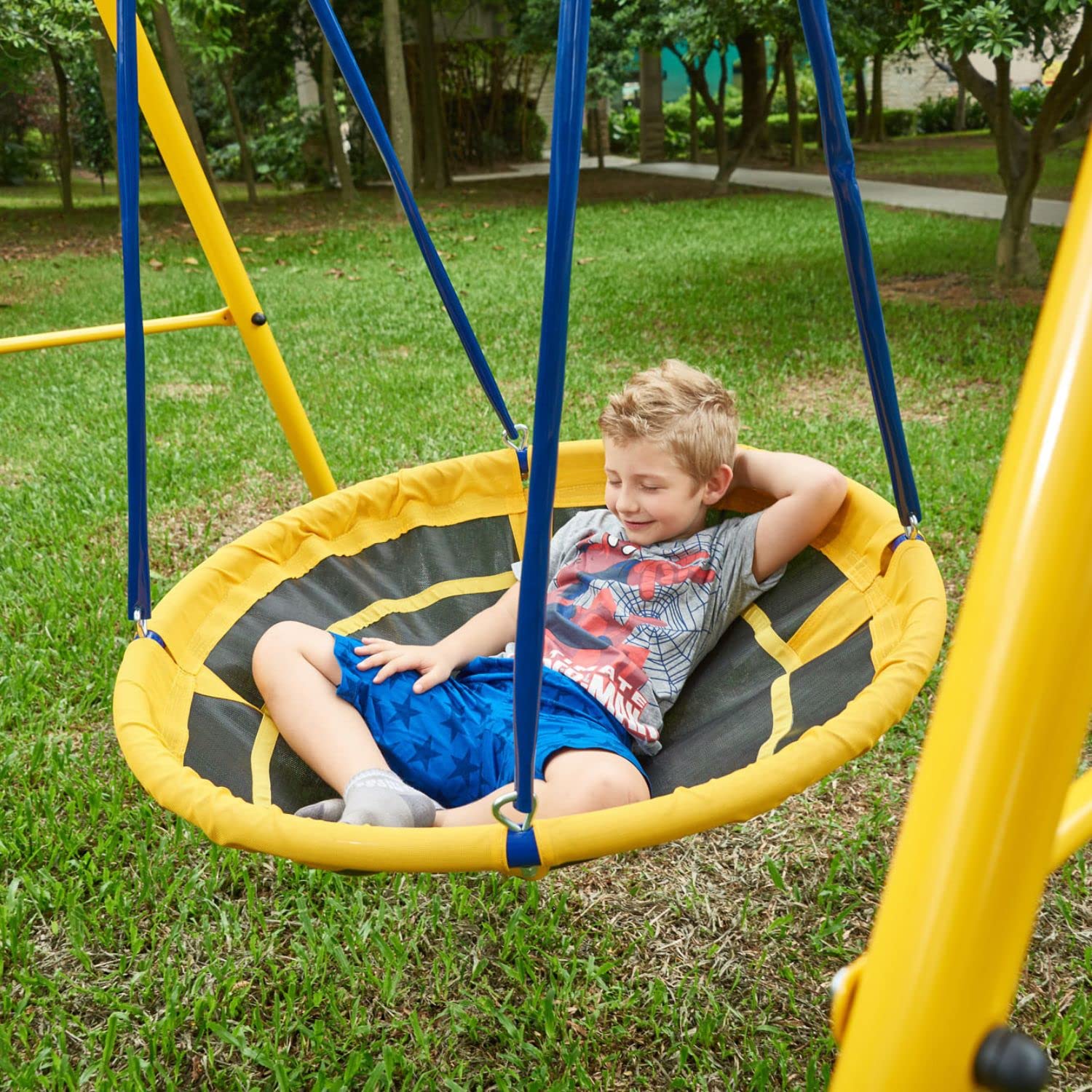 Zero Gravity Gartenschaukel mit stabilem & rostfreiem Metallrahmen. Gartenspaß für bis zu 2 Kinder - Schaukelketten für mehr Sicherheit - Reißfester Stoff - Schaukel Outdoor (UFO)
