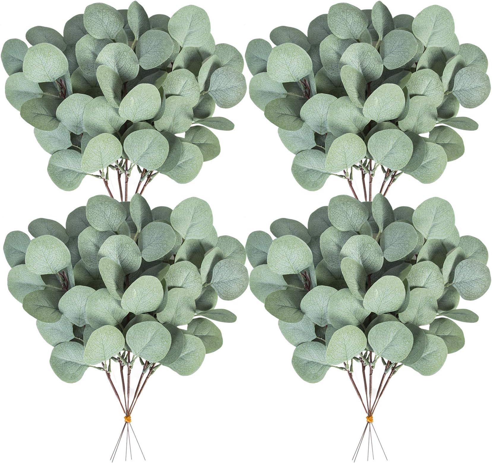 Ouddy Decor 20 Pcs Fake Eucalyptus Leaves Stems 14.2" Tall Silver Dollar Artificial Greenery Stems for Home Wedding Decor Faux Eucalyptus Plant Bride Bouquet Vase Floral Arrangement (Grey Green)