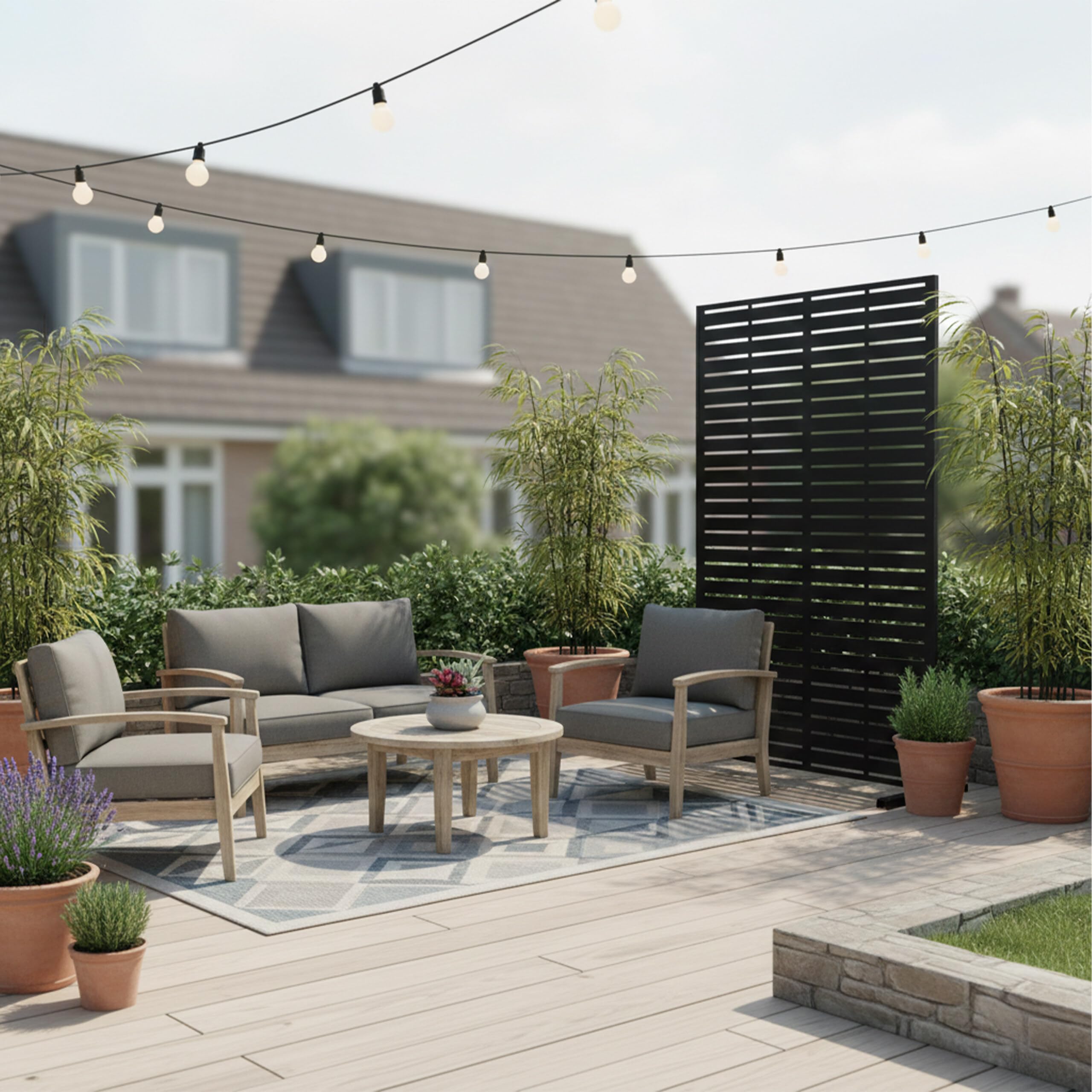 Relaxdays Paravent Design à lamelles, pour Jardin, Balcon & terrasse, Noir