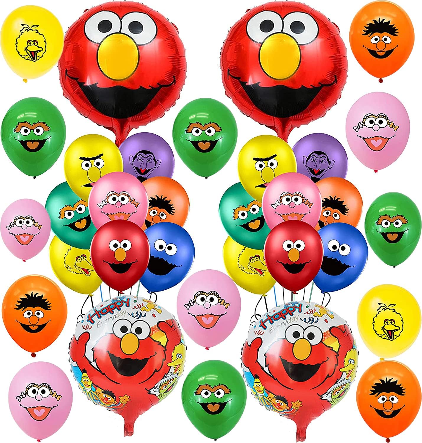 000 Sesame Street Birthday Balloons - 20pc Set (16 Latex, 4 Foil) - Assorted Sesame Street Colors - Kids' Unisex Balloons for Birthday Decoration