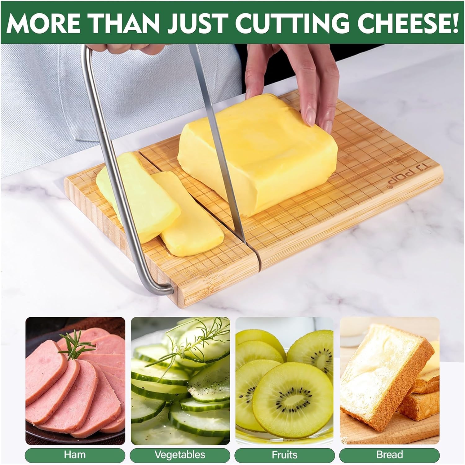Bamboo Cheese Slicer – Cheese Cutter with Grid Pattern – Multi-Function Kitchen Tool fit for Ham, Butter, Fruit – Wooden Cheese Utensil